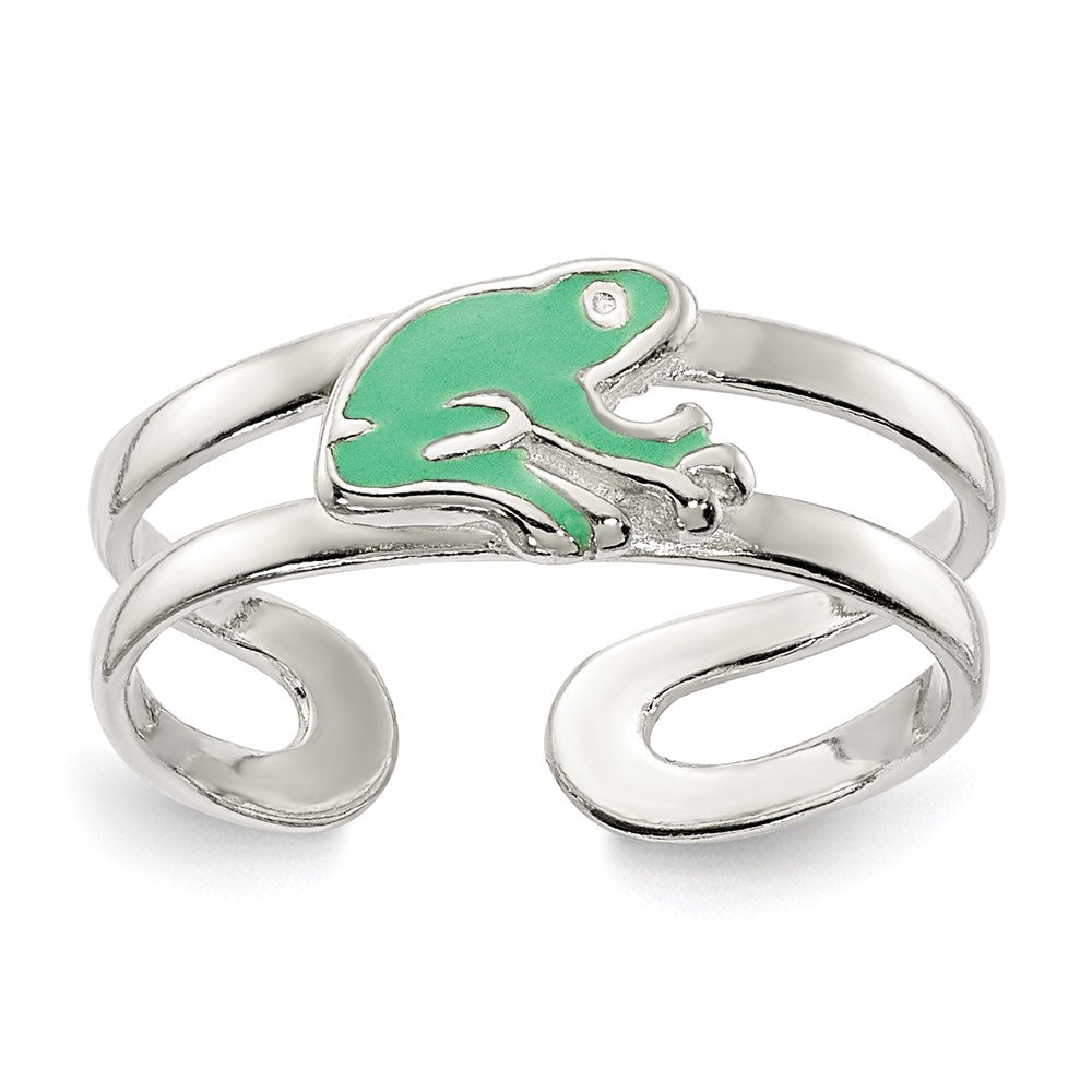 Sterling Silver Green Enameled Frog Toe Ring, 6 mm