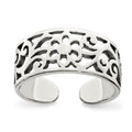 Sterling Silver Antiqued Floral Toe Ring, 8 mm