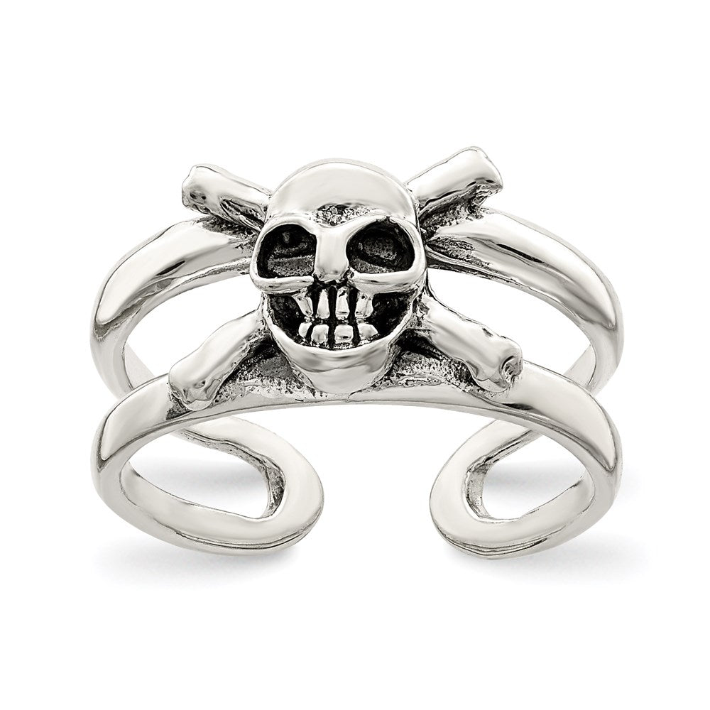 Sterling Silver Antiqued Skull Toe Ring, 6 mm