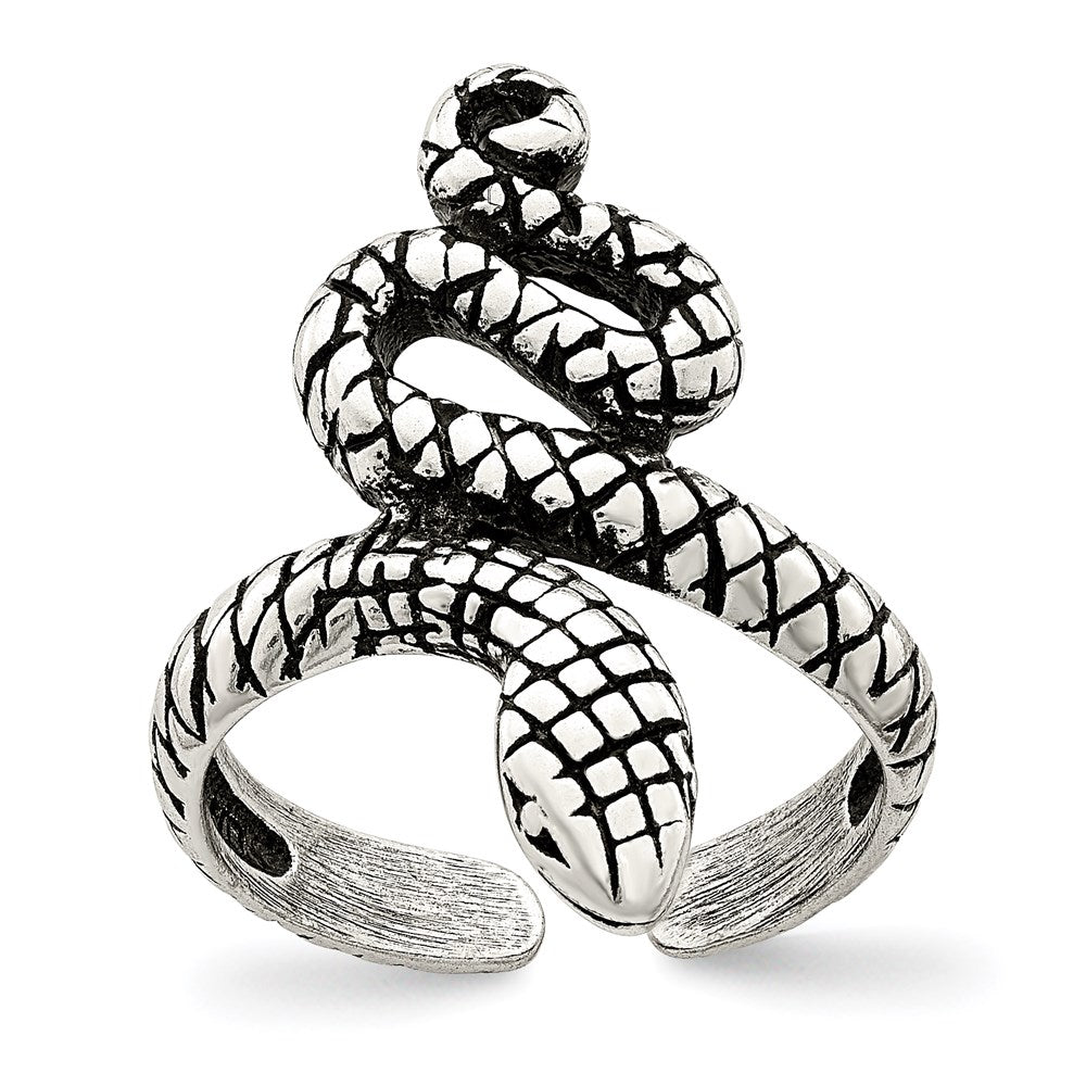 Sterling Silver Antiqued Snake Toe Ring, 3 mm