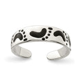 Sterling Silver Black Enameled Feet Toe Ring, 5 mm