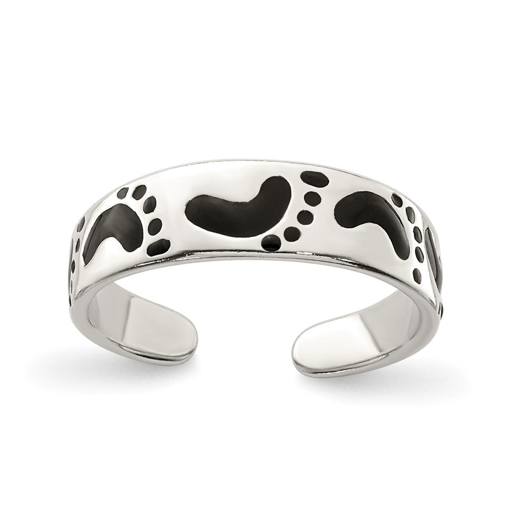 Sterling Silver Black Enameled Feet Toe Ring, 5 mm