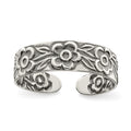 Sterling Silver Antiqued Flowers Toe Ring, 5 mm