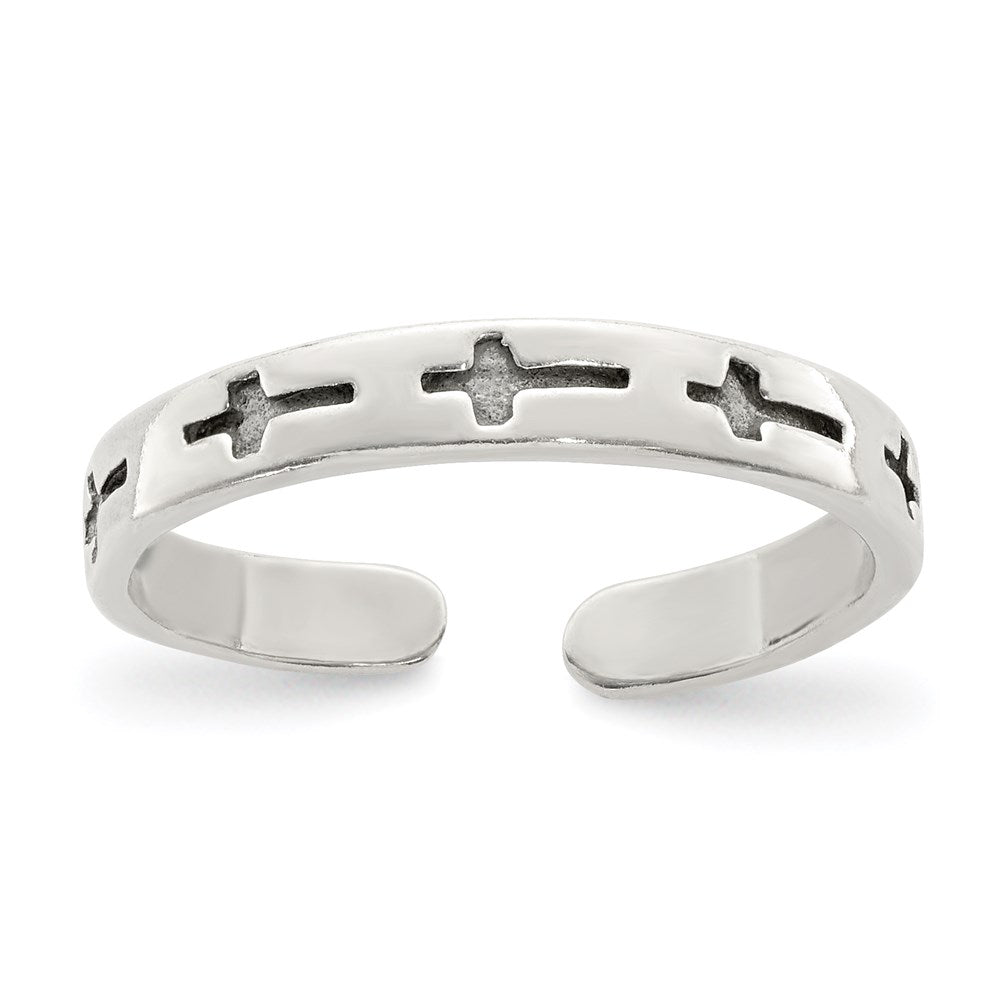 Sterling Silver Antiqued Crosses Toe Ring, 3 mm