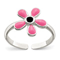 Sterling Silver Pink Enameled Floral Toe Ring, 2 mm