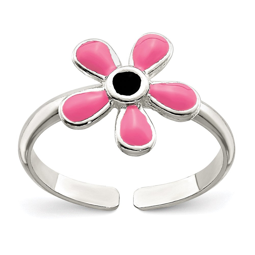 Sterling Silver Pink Enameled Floral Toe Ring, 2 mm