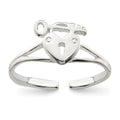 Sterling Silver Heart Lock & Key Toe Ring, 1 mm