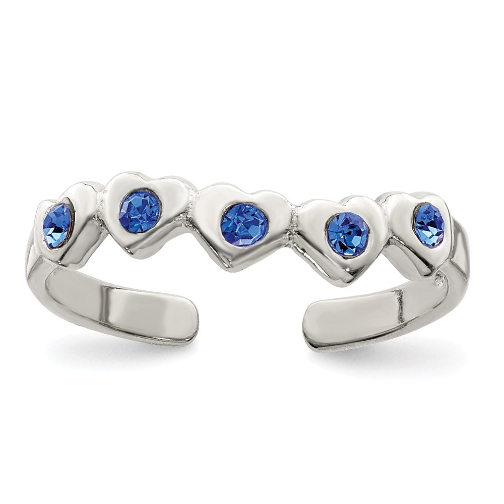 Sterling Silver Blue CZ Heart Toe Ring, 2 mm