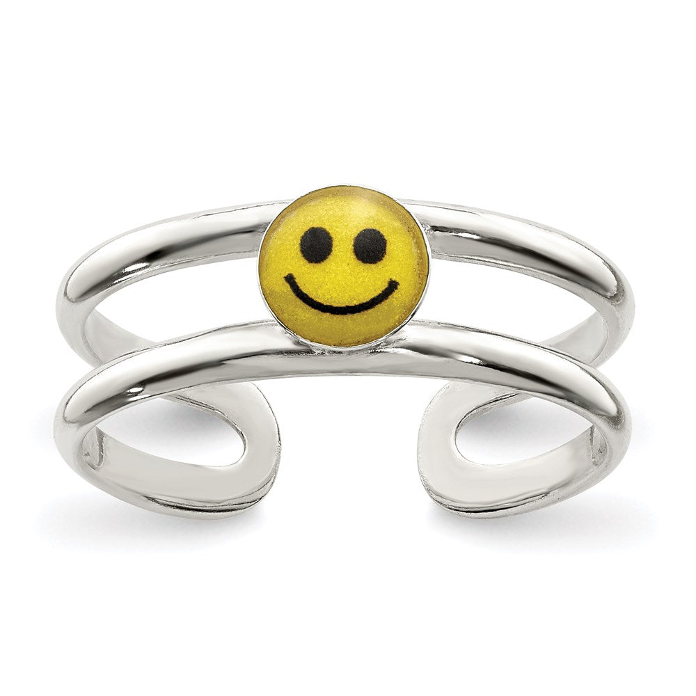 Sterling Silver Yellow & Black Enameled Smiley Toe Ring, 6 mm