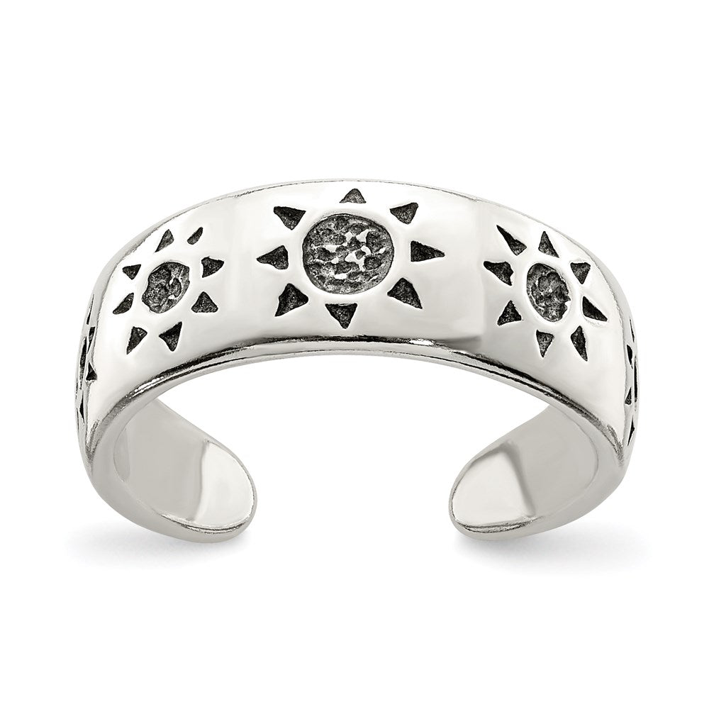 Sterling Silver Antiqued Sun Toe Ring, 6 mm