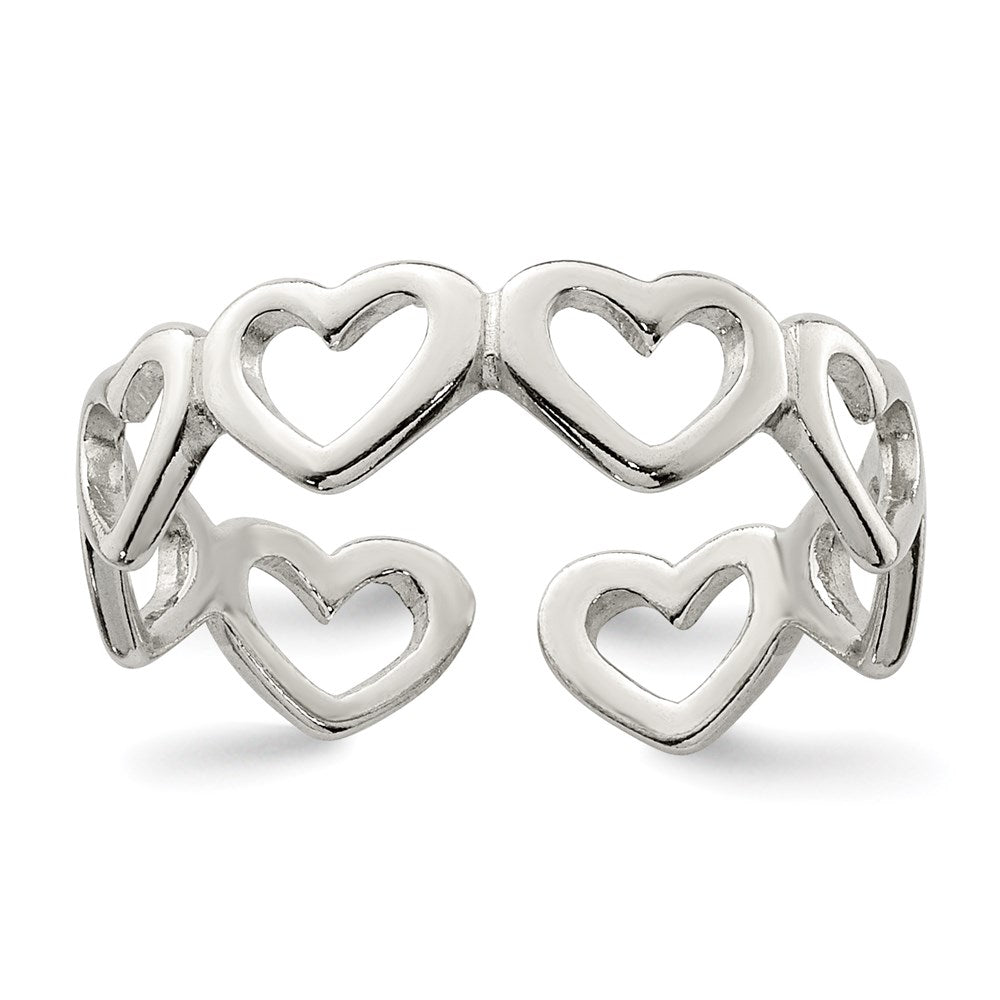 Sterling Silver Cut-out Hearts Toe Ring, 5 mm