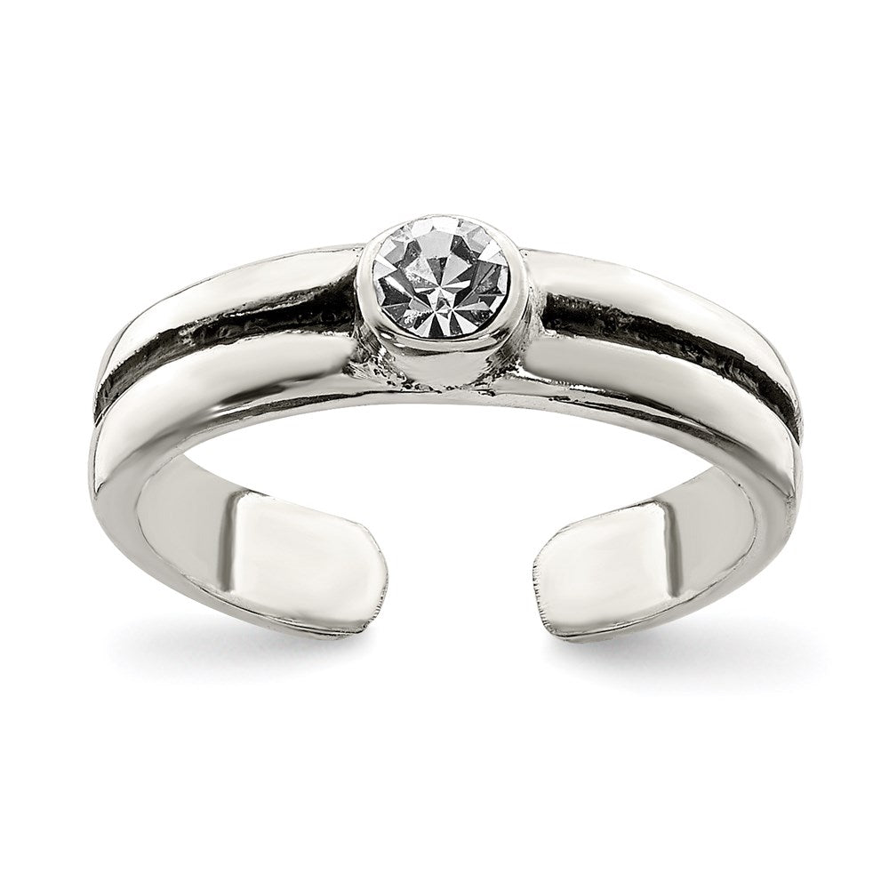 Sterling Silver CZ Antiqued Toe Ring, 4 mm