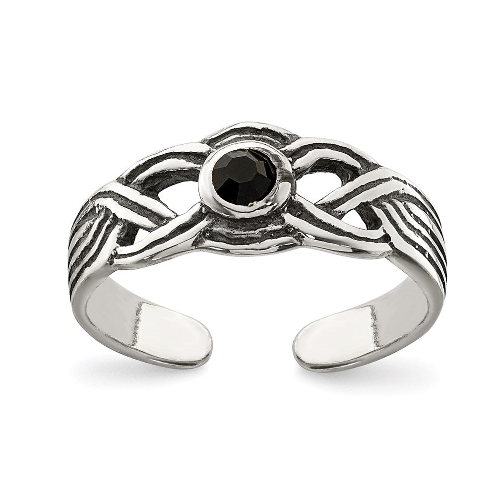 Sterling Silver Antiqued black CZ Toe Ring, 4 mm