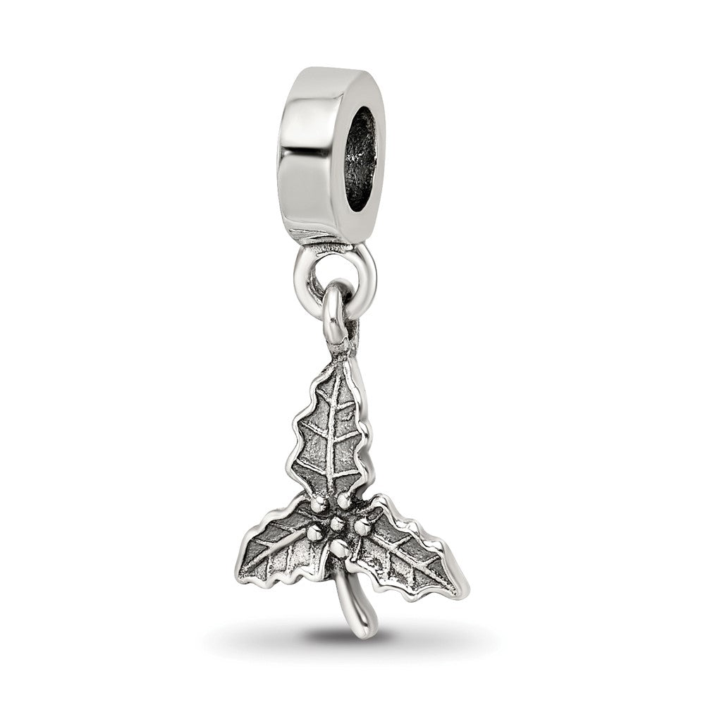 Sterling Silver Reflections Holly Leaf Dangle Bead, 23.64 x 10 mm