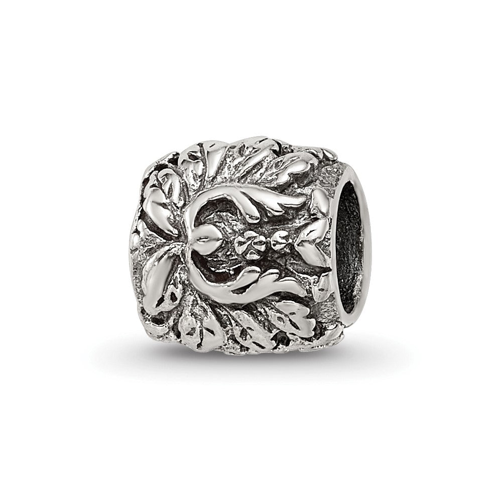 Sterling Silver Reflections Floral and Leaves Bead, 7.27 x 6.36 mm