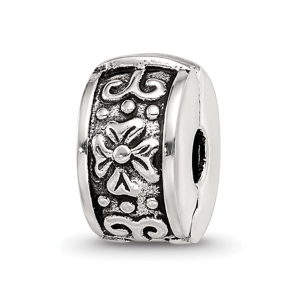 Sterling Silver Reflections Hinged Floral Clip Bead, 11.82 x 5.45 mm, 2.43 g