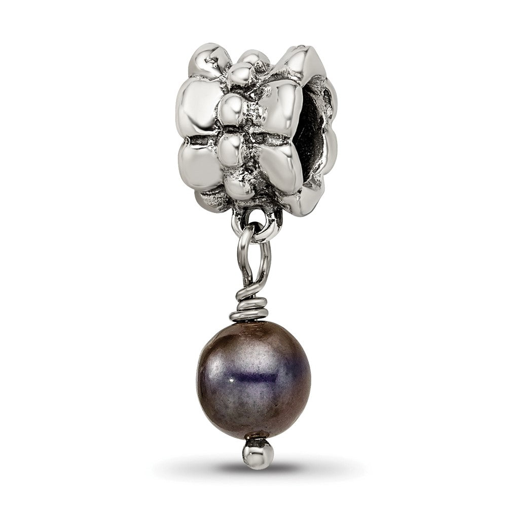 Sterling Silver Reflections Grey FW Cultured Pearl Dangle Bead, 20.91 x 6.36 mm