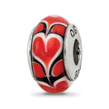 Sterling Silver Reflections Red Heart Hand-blown Glass Bead, 13.64 x 7.27 mm