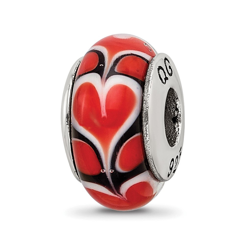 Sterling Silver Reflections Red Heart Hand-blown Glass Bead, 13.64 x 7.27 mm