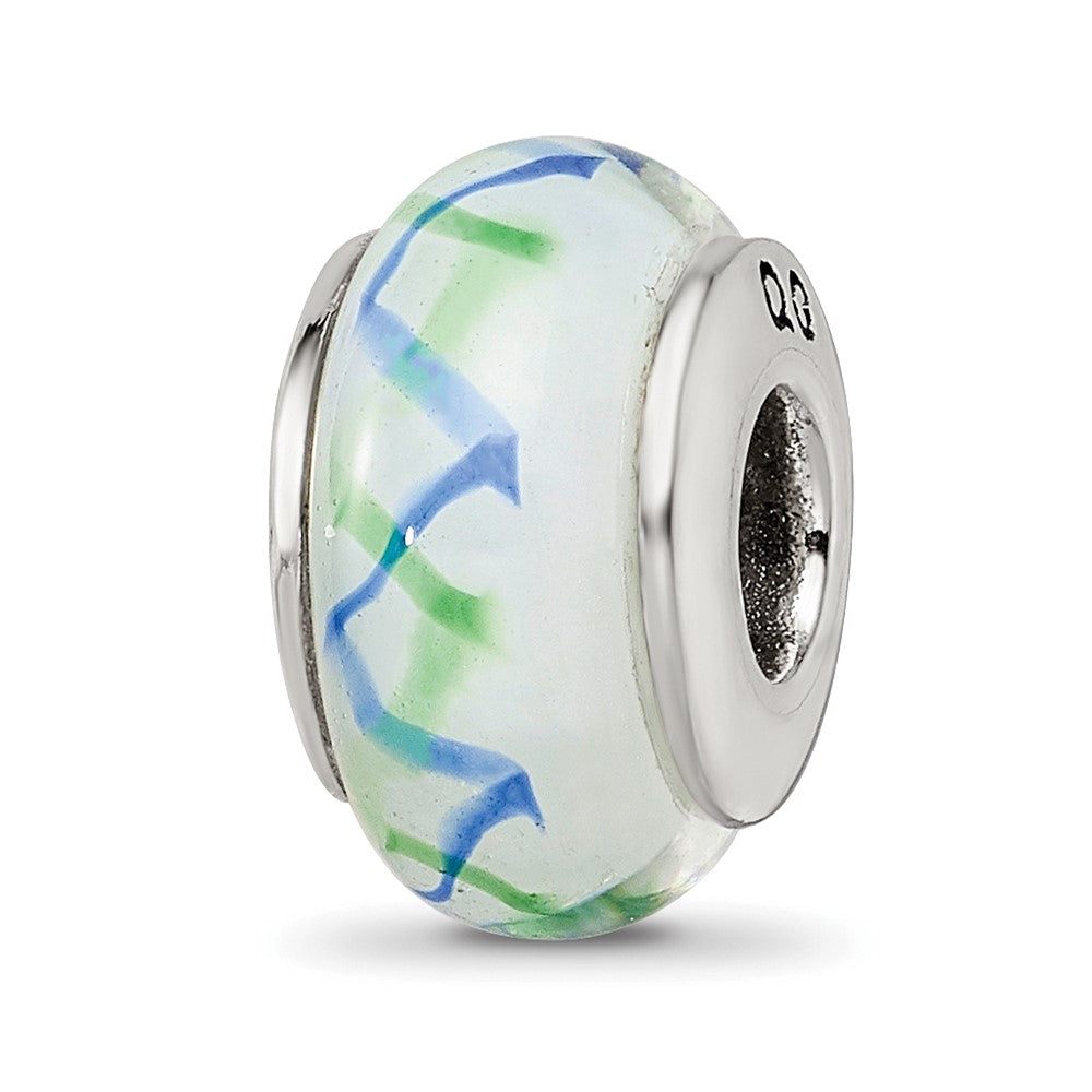 Sterling Silver Reflections Green/Blue Hand-blown Glass Bead, 13.64 x 7.27 mm, 1.17 g - ID5S9QRS11138L7