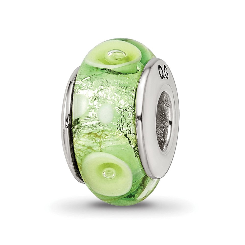 Sterling Silver Reflections Green/White Hand-blown Glass Bead, 13.64 x 7.27 mm, 1.17 g - ID5S9QRS11158L7