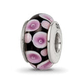 Sterling Silver Reflections Purple/Black Hand-blown Glass Bead, 13.64 x 7.27 mm
