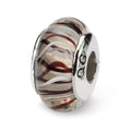 Sterling Silver Reflections Brown/White Hand-blown Glass Bead, 13.64 x 7.27 mm