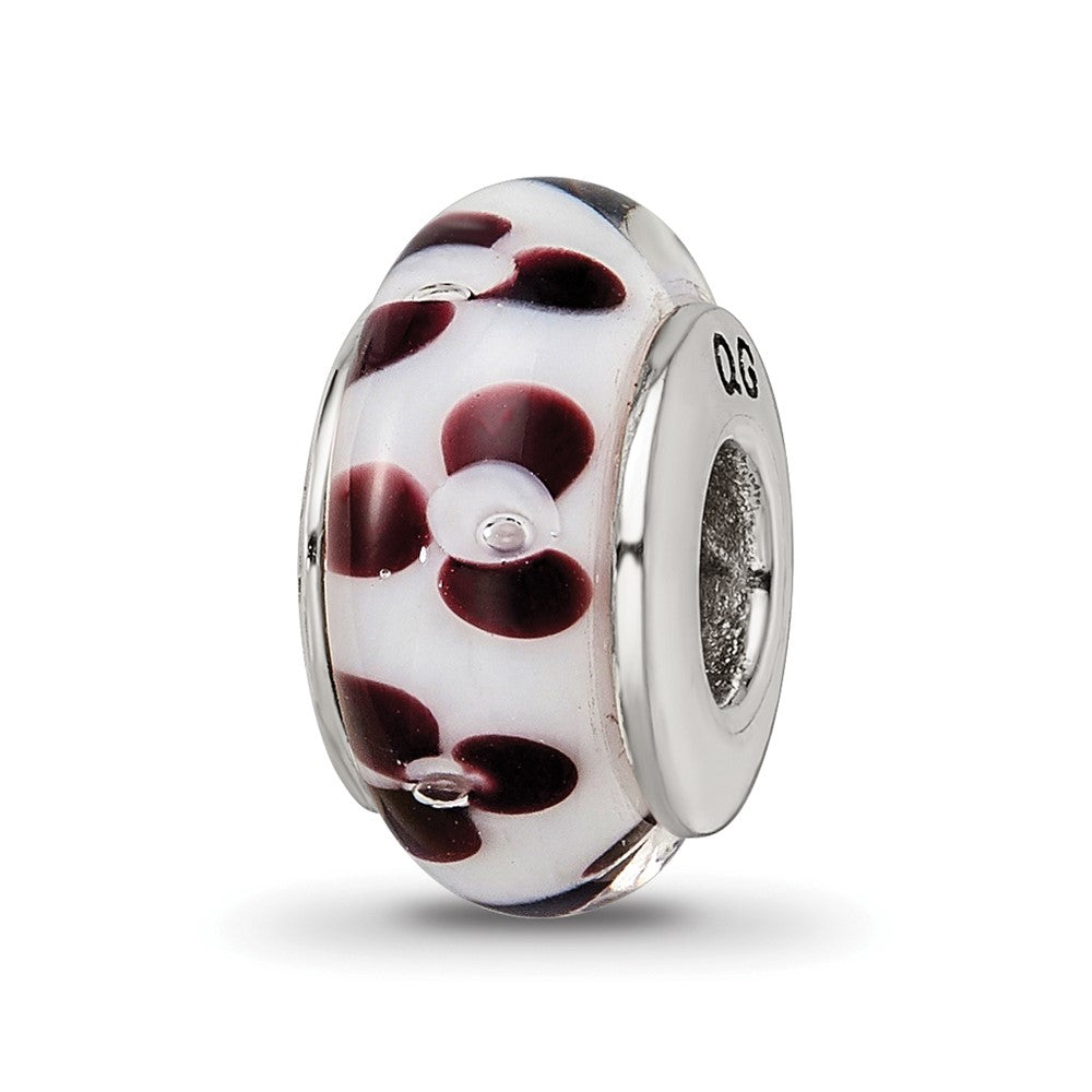 Sterling Silver Reflections Brown Floral Hand-blown Glass Bead, 13.64 x 7.27 mm