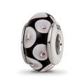 Sterling Silver Reflections Black/Grey Hand-blown Glass Bead, 13.64 x 7.27 mm, 1.17 g - ID5S9QRS11258L7