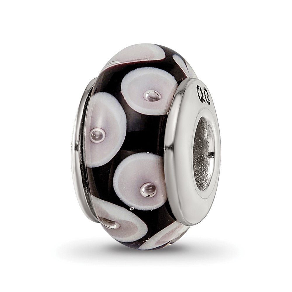 Sterling Silver Reflections Black/Grey Hand-blown Glass Bead, 13.64 x 7.27 mm, 1.17 g - ID5S9QRS11258L7