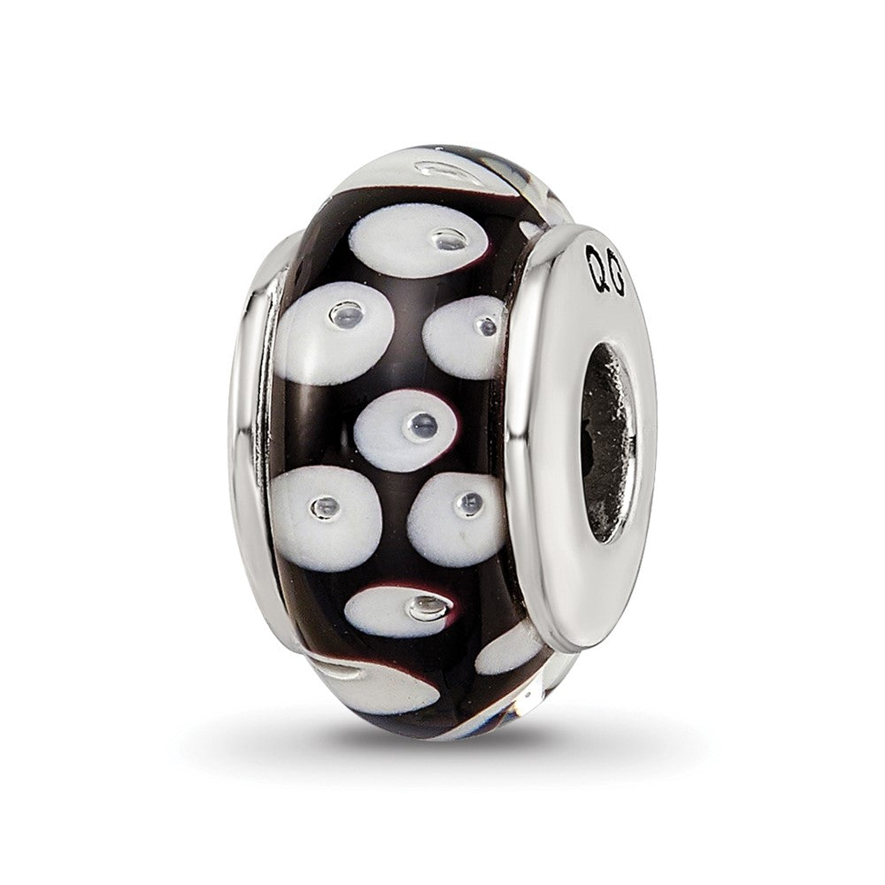 Sterling Silver Reflections Black/White Hand-blown Glass Bead, 13.64 x 7.27 mm, 1.17 g - ID5S9QRS11268L7