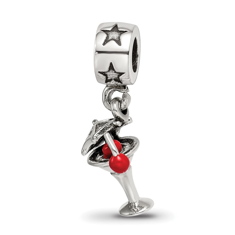 Sterling Silver Reflections Enameled Martini Dangle Bead, 24.55 x 7.27 mm