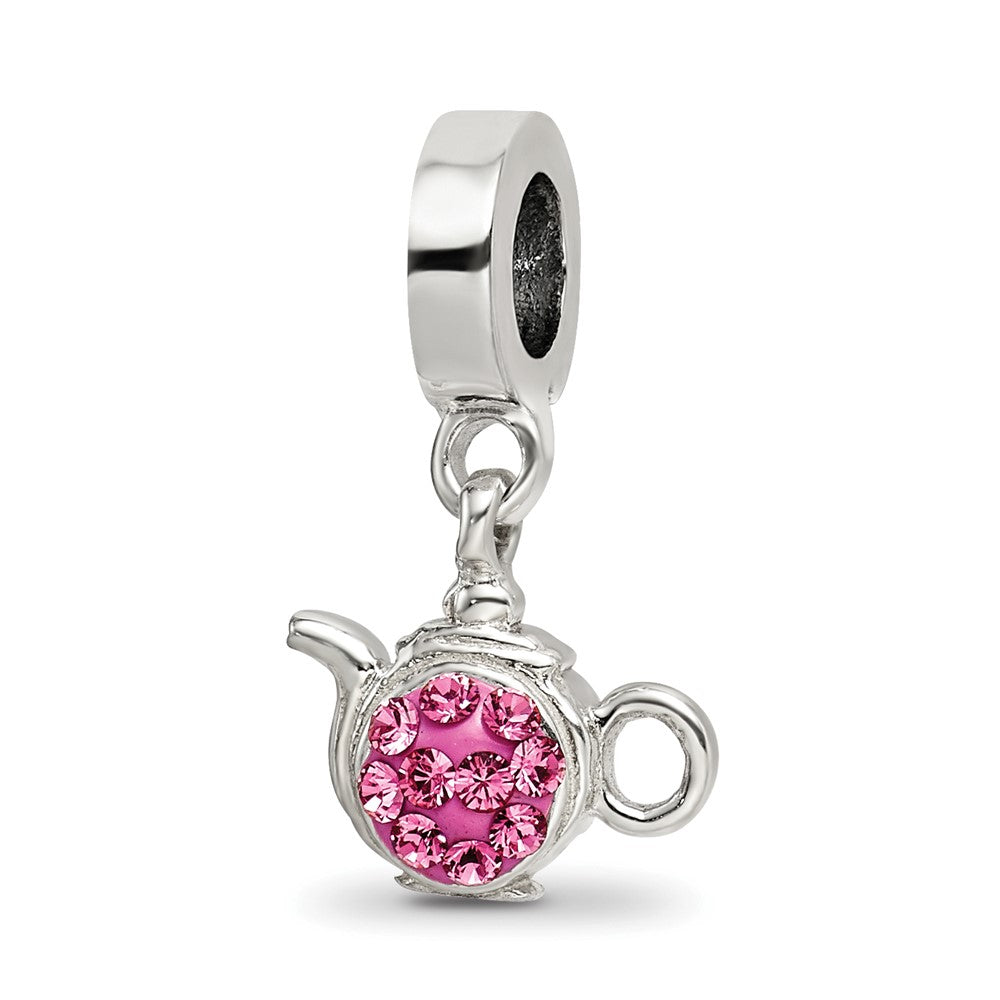 Sterling Silver Reflections Pink Preciosa Crystal Teapot Dangle Bead, 22.73 x 12.73 mm
