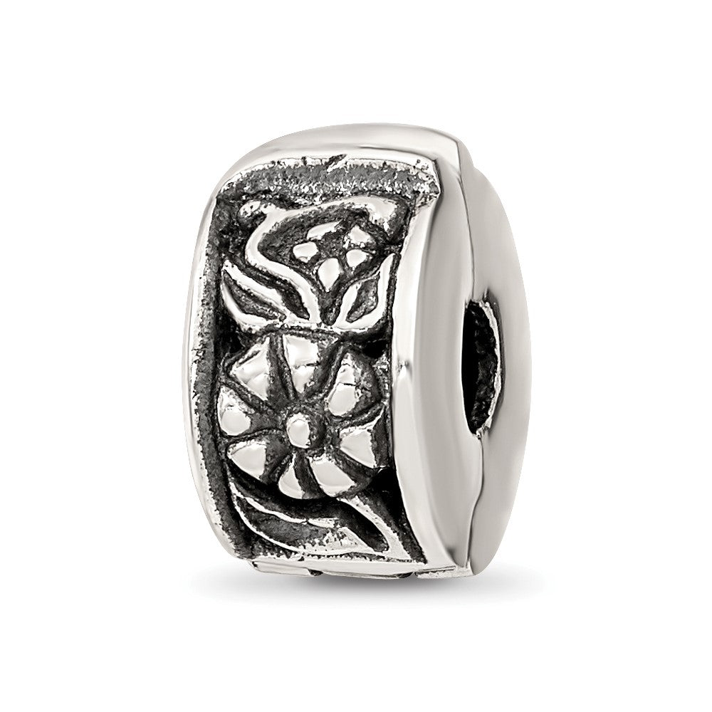 Sterling Silver Reflections Hinged Floral Clip Bead, 11.82 x 6.36 mm, 2.43 g