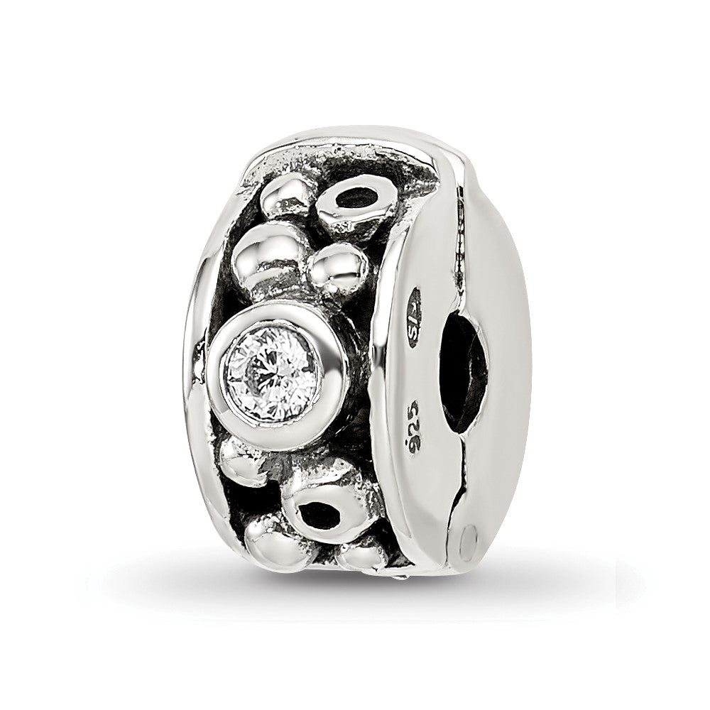 Sterling Silver Reflections Hinged CZ & Dots Clip Bead, 11.82 x 5.45 mm