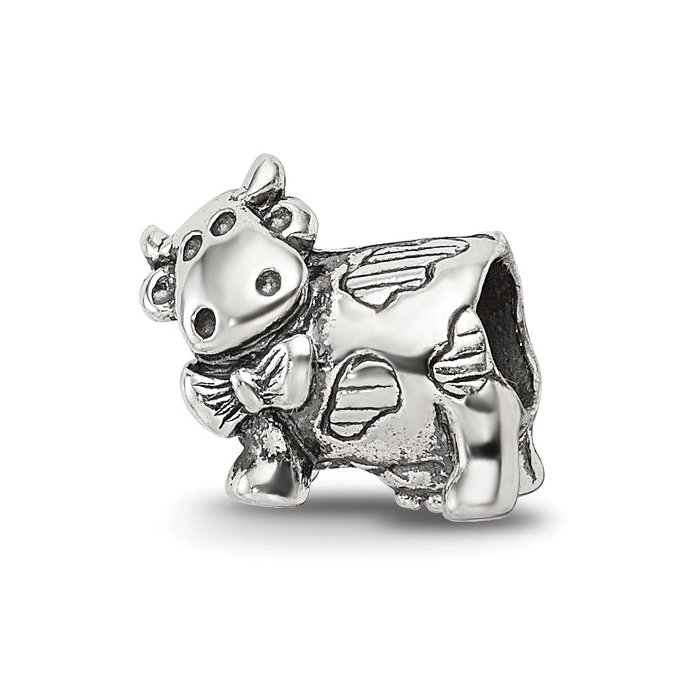 Sterling Silver Reflections Kids Cow w/ Bow Bead, 8.18 x 8.18 mm