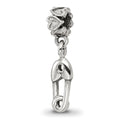 Kids Collection Sterling Silver Safety Pin Dangle Reflections Bead, 19.09 x 4.55 mm