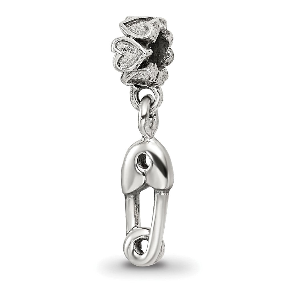 Kids Collection Sterling Silver Safety Pin Dangle Reflections Bead, 19.09 x 4.55 mm