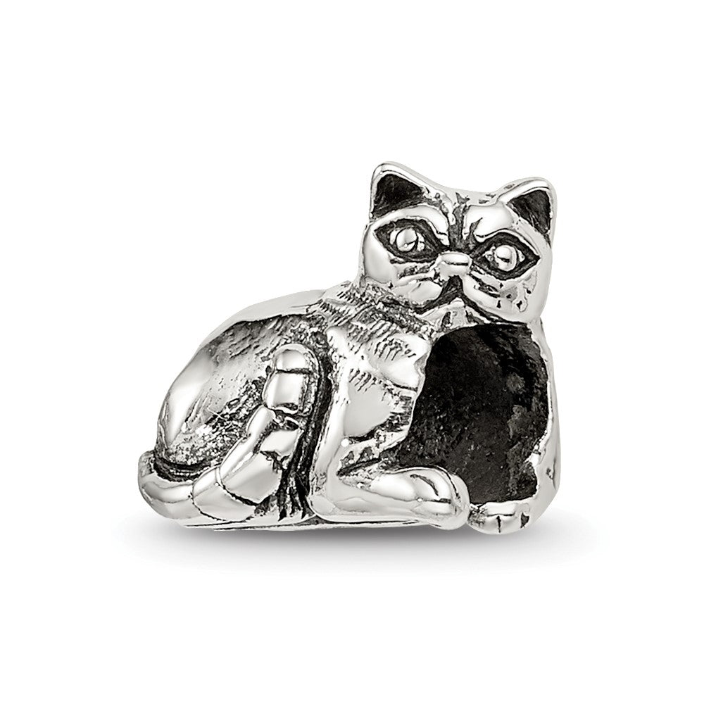 Sterling Silver Reflections Exotic Shorthair Cat Bead, 9.09 x 10 mm