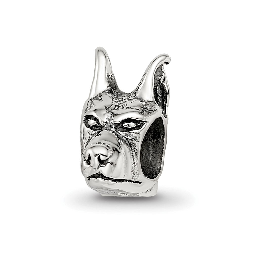 Sterling Silver Reflections Doberman Pinscher Head Bead, 10 x 5.45 mm