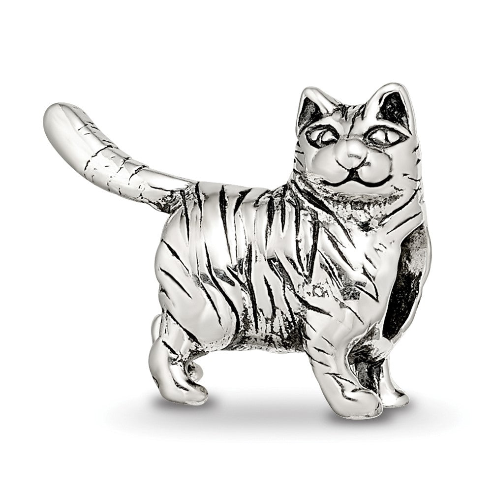 Sterling Silver Reflections American Shorthair Cat Bead, 11.82 x 12.73 mm