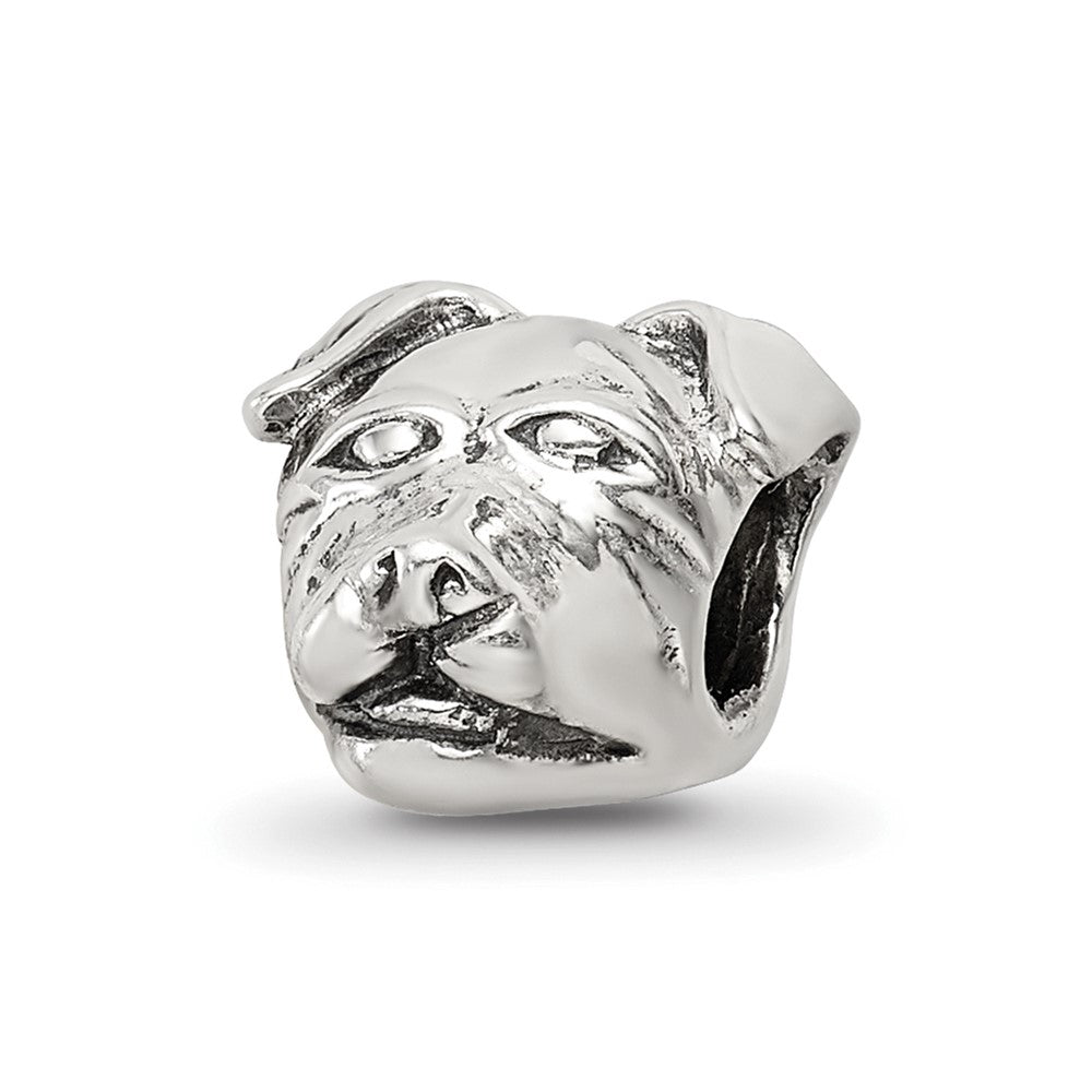 Sterling Silver Reflections Rottweiler Head Bead, 8.18 x 10 mm