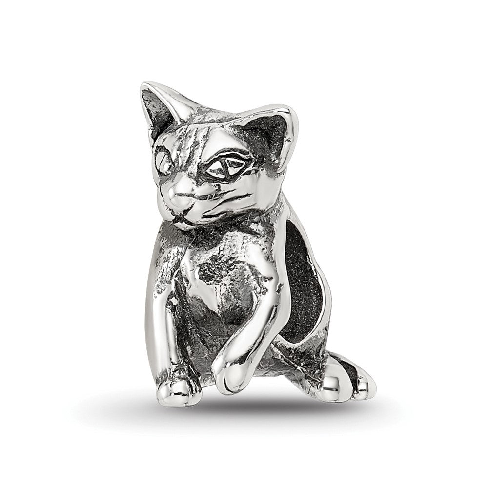 Sterling Silver Reflections Abyssinian Cat Bead, 11.82 x 8.18 mm