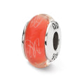 Sterling Silver Reflections Orange/White Scribbles Hand-blown Glass Bead, 12.73 x 7.27 mm