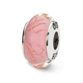 Sterling Silver Reflections Pink/Red Scribbles Hand-blown Glass Bead, 12.73 x 7.27 mm