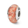 Sterling Silver Reflections Pink/Red Swirl Hand-blown Glass Bead, 12.73 x 7.27 mm