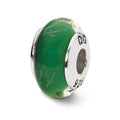 Sterling Silver Reflections Green/White Scribbles Hand-blown Glass Bead, 12.73 x 7.27 mm