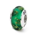 Sterling Silver Reflections Green Hand-blown Glass Bead, 12.73 x 7.27 mm