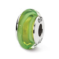 Sterling Silver Reflections Lt. Green Hand-blown Glass Bead, 12.73 x 7.27 mm