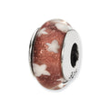 Sterling Silver Reflections Red/White Stars Hand-blown Glass Bead, 12.73 x 7.27 mm